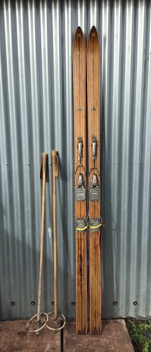 Vintage wooden skis bamboo - &,