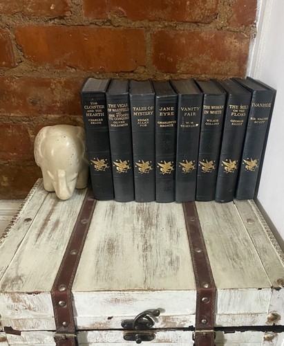 Vintage navy books decor set - navy,