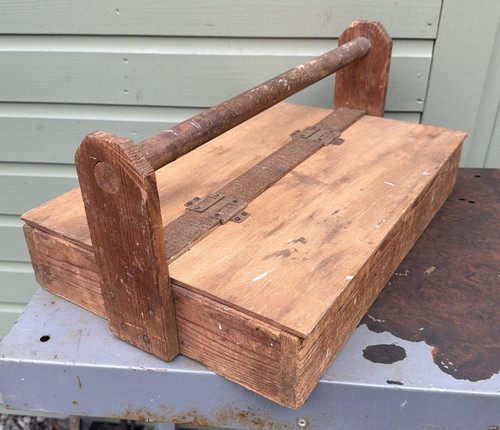 Vintage wooden carry tool box - carry,